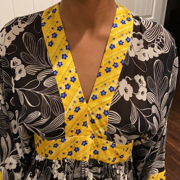 Designer Duro Olowu kimono yellow black print mix dress classic Duro rare dress - Picture 4 of 6